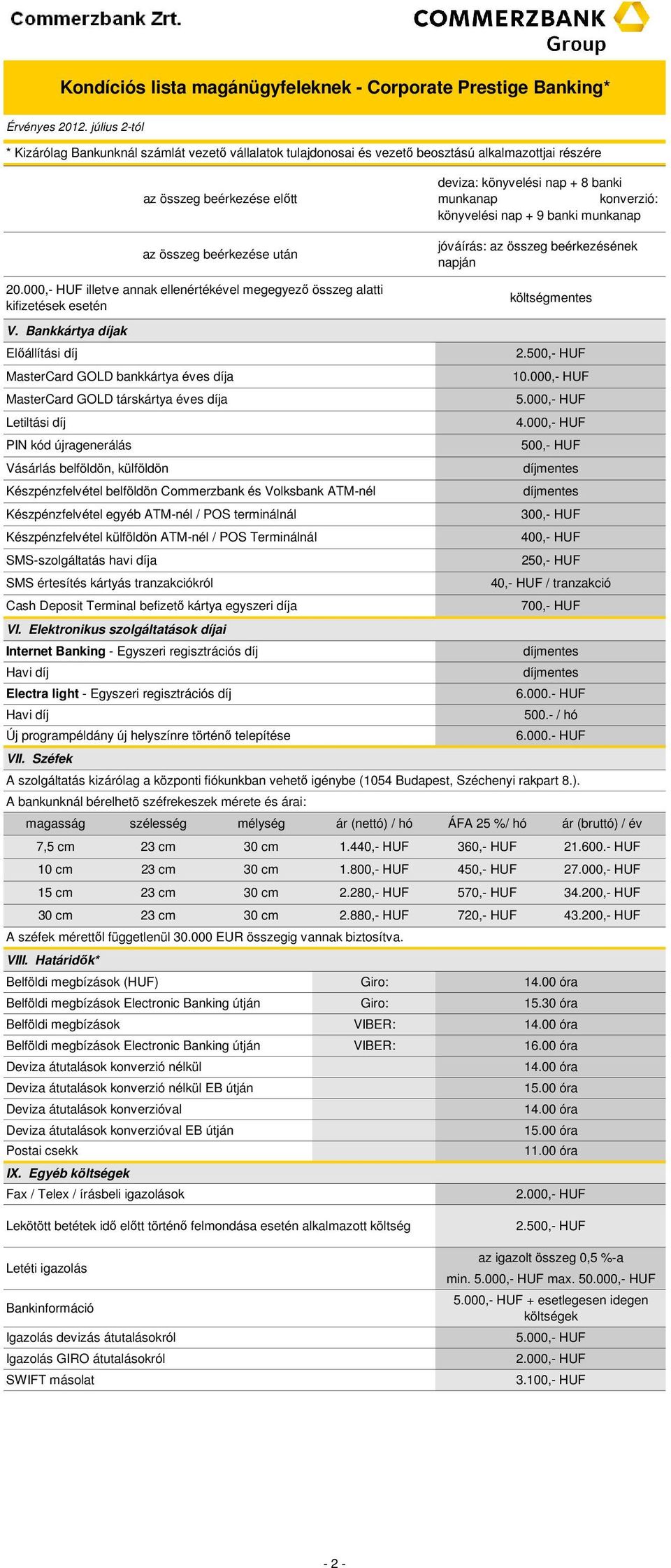 000,- HUF illetve annak ellenértékével megegyező összeg alatti kifizetések esetén deviza: könyvelési nap + 8 banki munkanap konverzió: könyvelési nap + 9 banki munkanap jóváírás: az összeg