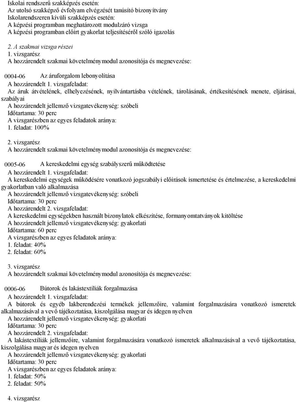 vizsgarész A hozzárendelt szakmai követelménymodul azonosítója és megnevezése: 0004-06 Az áruforgalom lebonyolítása A hozzárendelt 1.