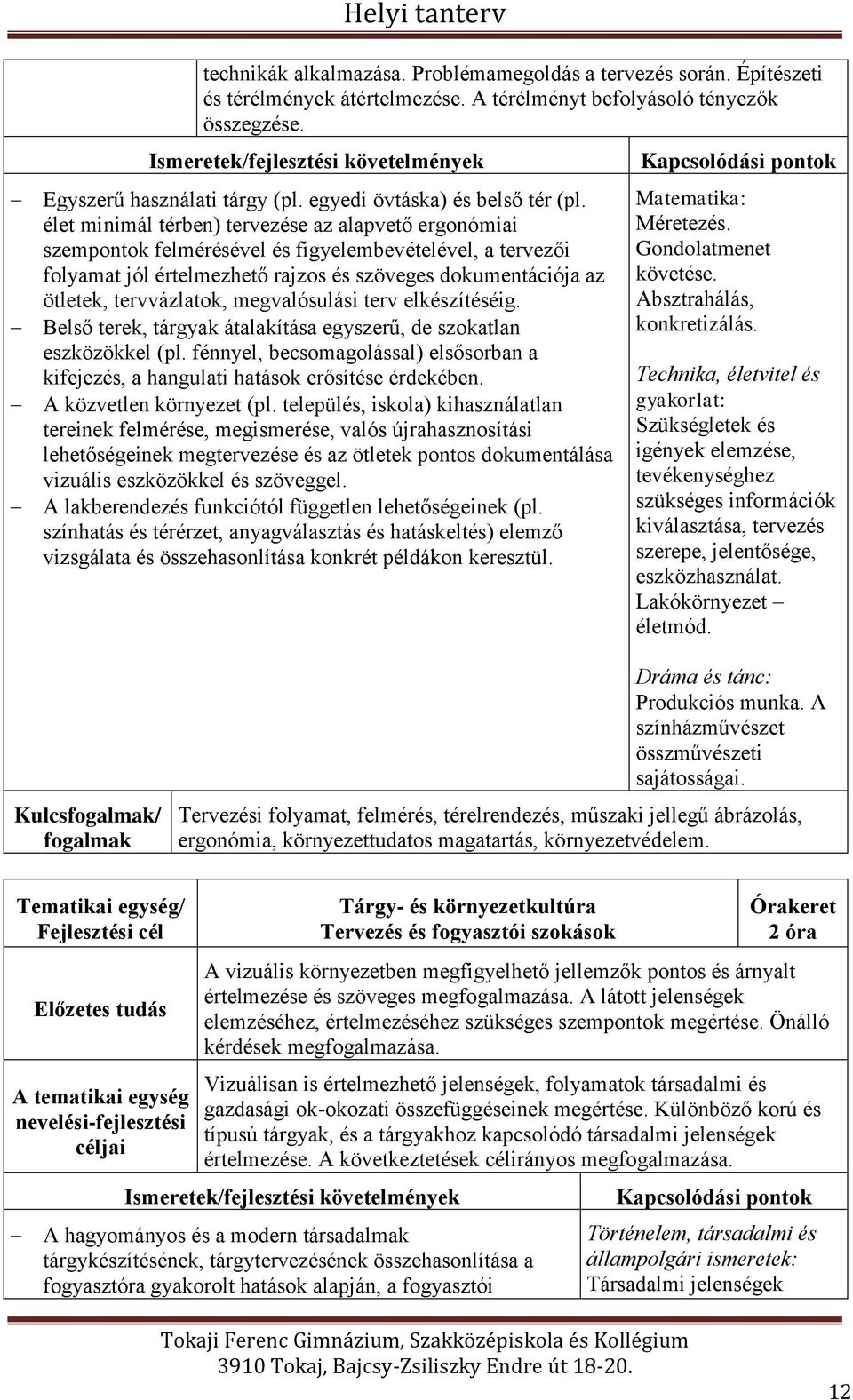 élet minimál térben) tervezése az alapvető ergonómiai szempontok felmérésével és figyelembevételével, a tervezői folyamat jól értelmezhető rajzos és szöveges dokumentációja az ötletek, tervvázlatok,