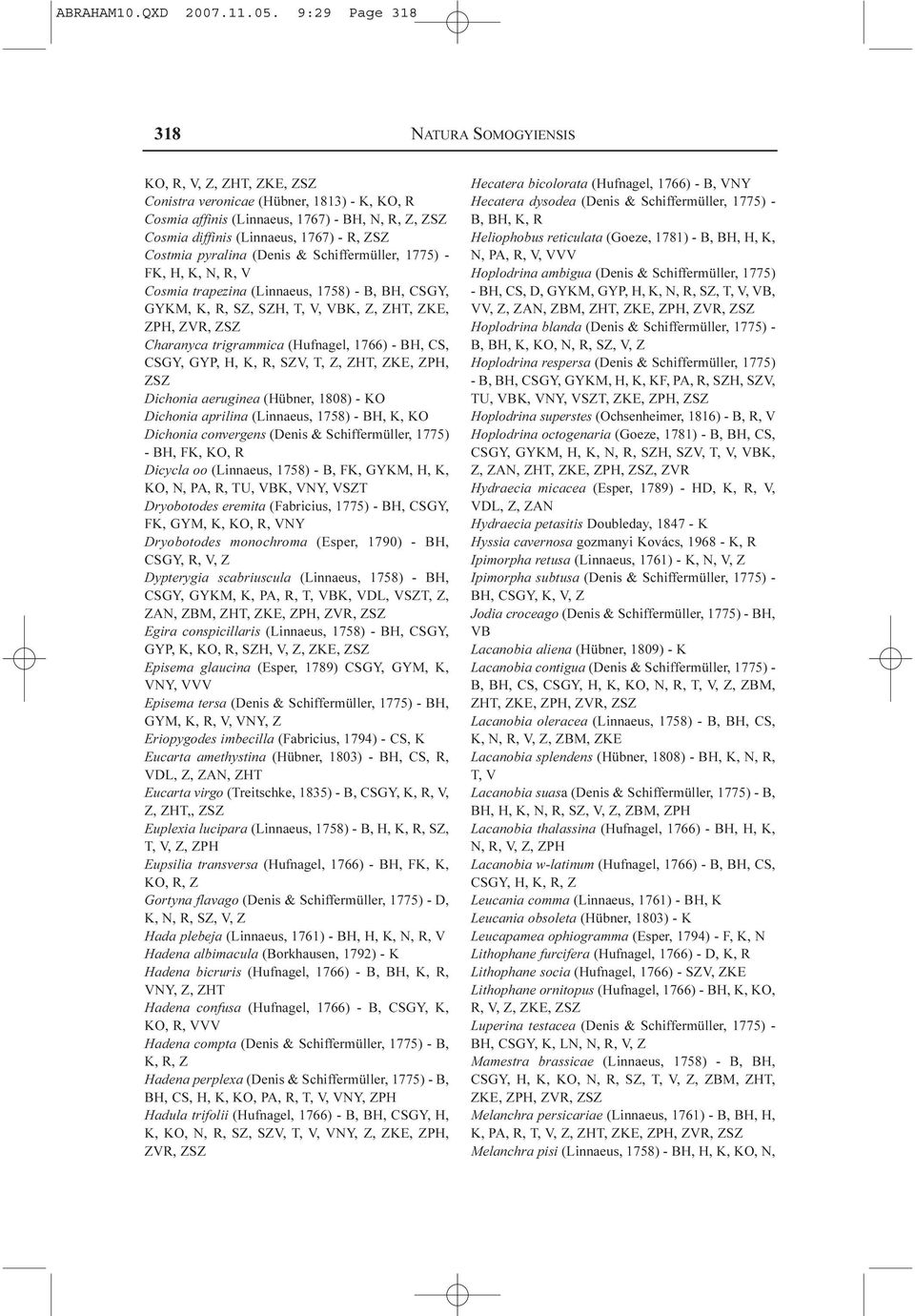 ZSZ Costmia pyralina (Denis & Schiffermüller, 1775) - FK, H, K, N, R, V Cosmia trapezina (Linnaeus, 1758) - B, BH, CSGY, GYKM, K, R, SZ, SZH, T, V, VBK, Z, ZHT, ZKE, ZPH,, ZSZ Charanyca trigrammica