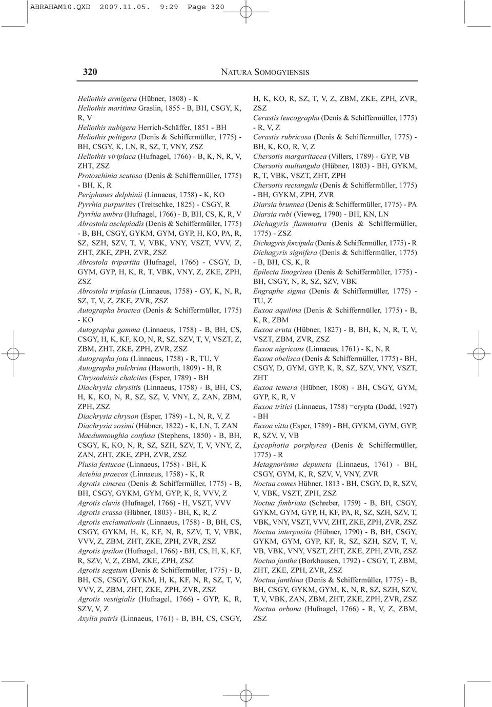 (Denis & Schiffermüller, 1775) - BH, CSGY, K, LN, R, SZ, T, VNY, ZSZ Heliothis viriplaca (Hufnagel, 1766) - B, K, N, R, V, ZHT, ZSZ Protoschinia scutosa (Denis & Schiffermüller, 1775) - BH, K, R