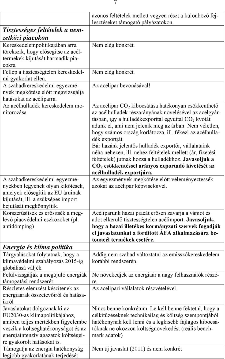 Az acélhulladék kereskedelem monitorozása A szabadkereskedelmi egyezményekben legyenek olyan kikötések, amelyek elősegítik az EU áruinak kijutását, ill. a szükséges import bejutását megkönnyítik.