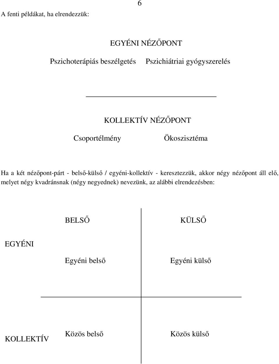 egyéni-kollektív - keresztezzük, akkor négy nézıpont áll elı, melyet négy kvadránsnak (négy negyednek)