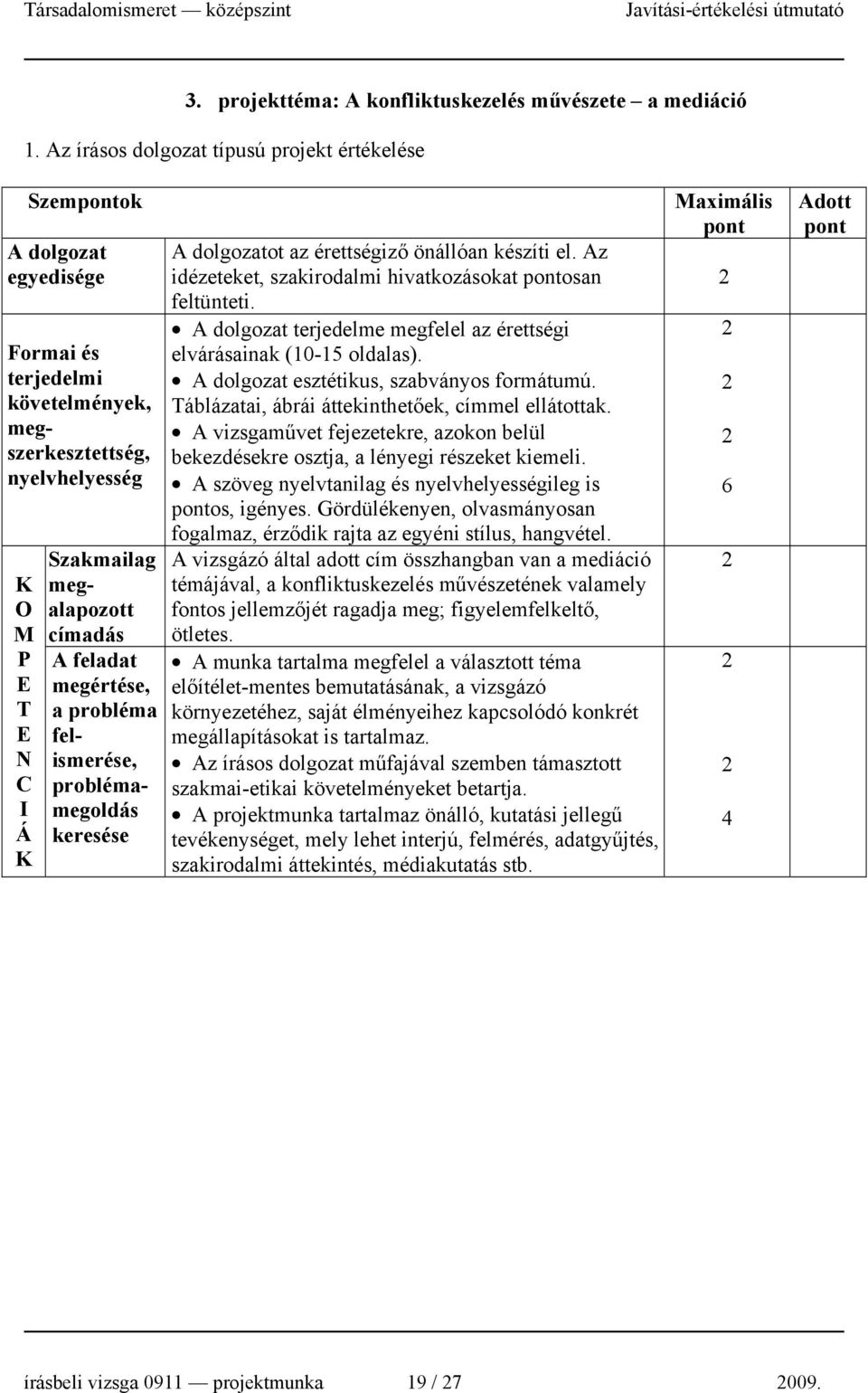 probléma felismerése, problémamegoldás keresése A dolgozatot az érettségiző önállóan készíti el. Az idézeteket, szakirodalmi hivatkozásokat osan feltünteti.