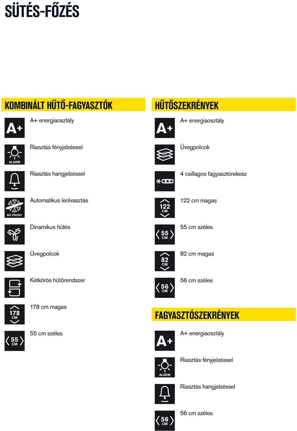 Dinamikus hűtés 55 55 cm széles Üvegpolcok 82 82 cm magas Kétkörös hűtőrendszer 56 56 cm széles 178 178 cm magas
