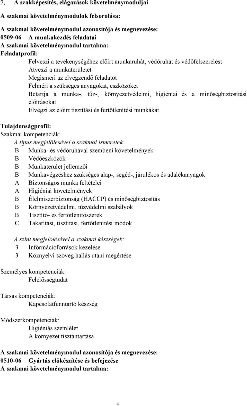 anyagokat, eszközöket Betartja a munka-, tűz-, környezetvédelmi, higiéniai és a minőségbiztosítási előírásokat Elvégzi az előírt tisztítási és fertőtlenítési munkákat Tulajdonságprofil: Szakmai