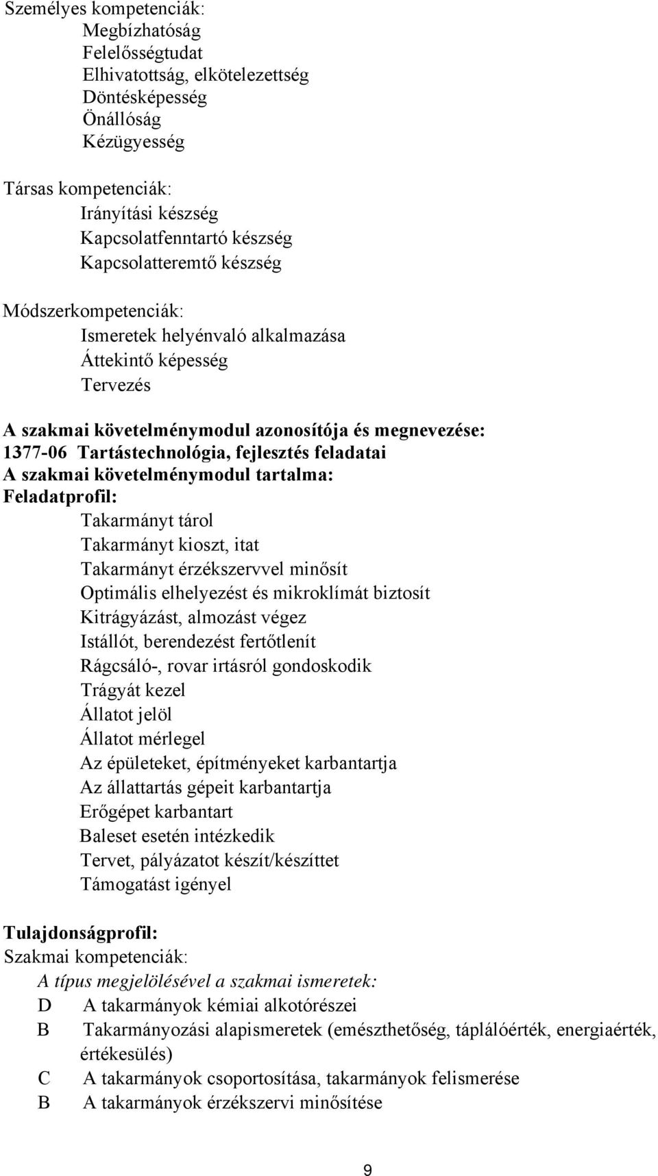 feladatai A szakmai követelménymodul tartalma: Feladatprofil: Takarmányt tárol Takarmányt kioszt, itat Takarmányt érzékszervvel minősít Optimális elhelyezést és mikroklímát biztosít Kitrágyázást,
