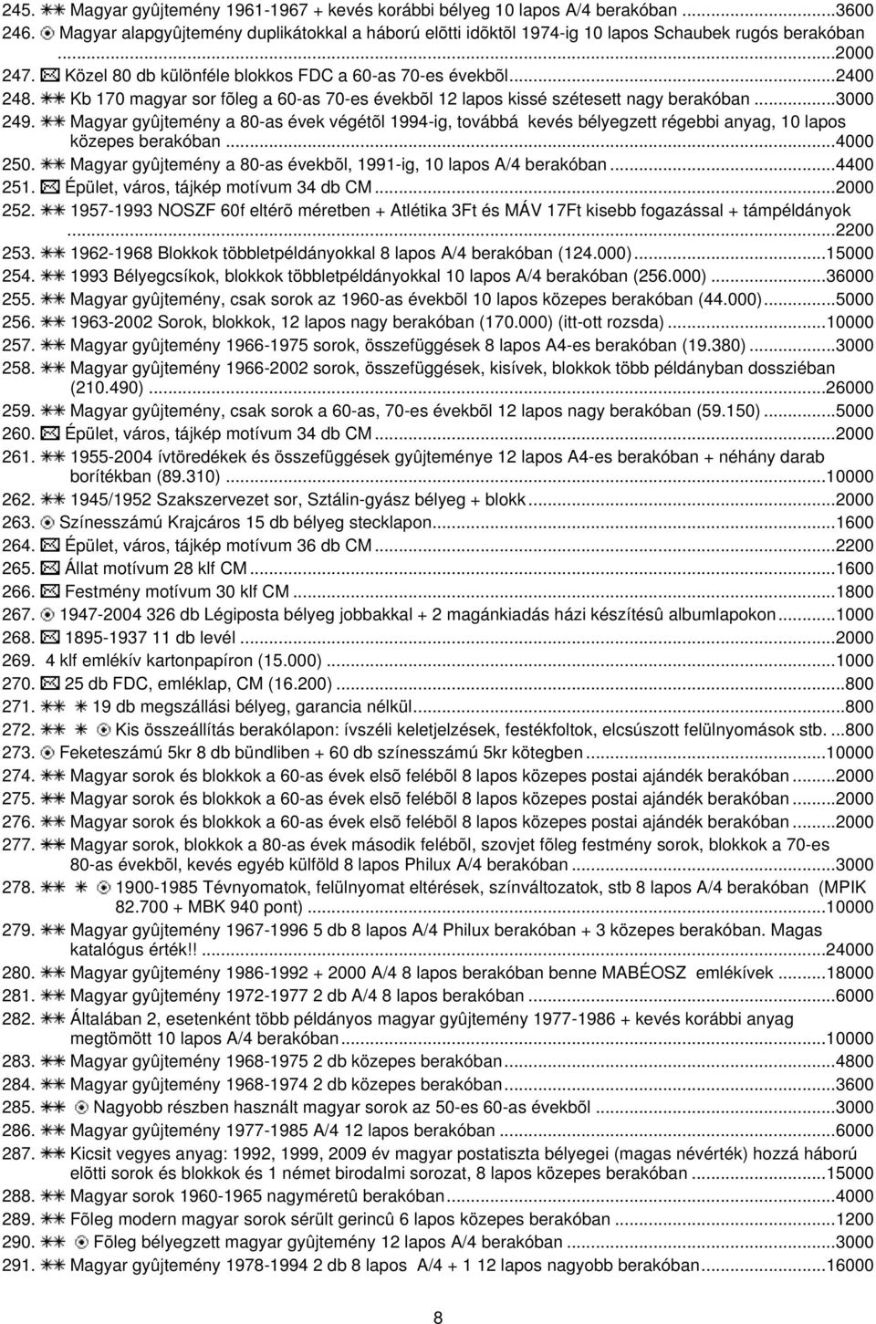 Magyar gyûjtemény a 80-as évek végétõl 1994-ig, továbbá kevés bélyegzett régebbi anyag, 10 lapos közepes berakóban...4000 250. Magyar gyûjtemény a 80-as évekbõl, 1991-ig, 10 lapos A/4 berakóban.
