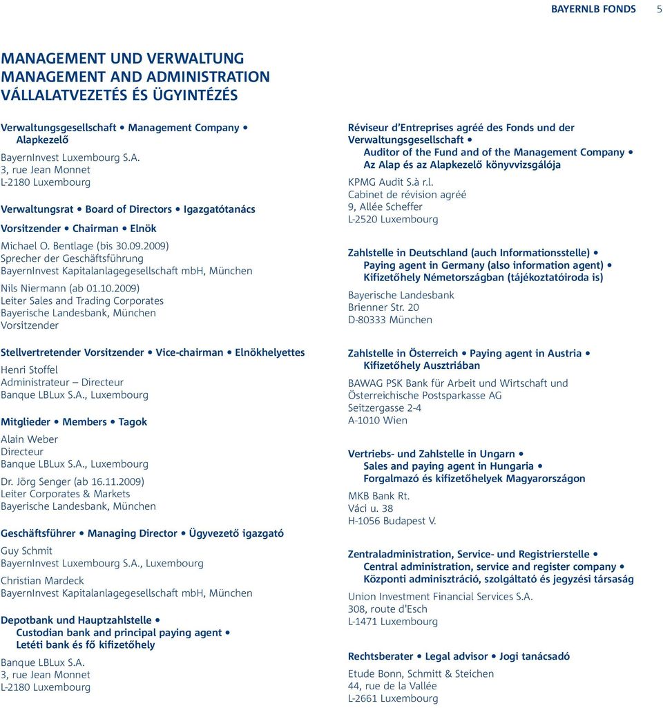 2009) Leiter Sales and Trading Corporates Bayerische Landesbank, München Vorsitzender Stellvertretender Vorsitzender Vice-chairman Elnökhelyettes Henri Stoffel Administrateur Directeur Banque LBLux S.