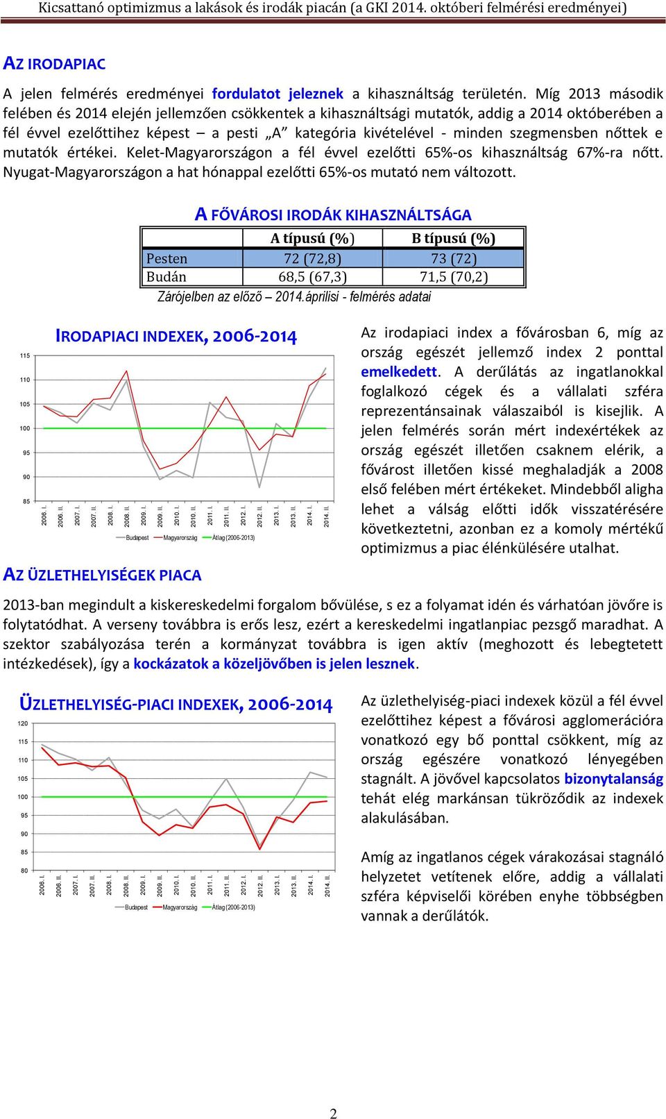 nőttek e mutatók értékei. Kelet-on a fél évvel ezelőtti 65%-os kihasználtság 67%-ra nőtt. Nyugat-on a hat hónappal ezelőtti 65%-os mutató nem változott.