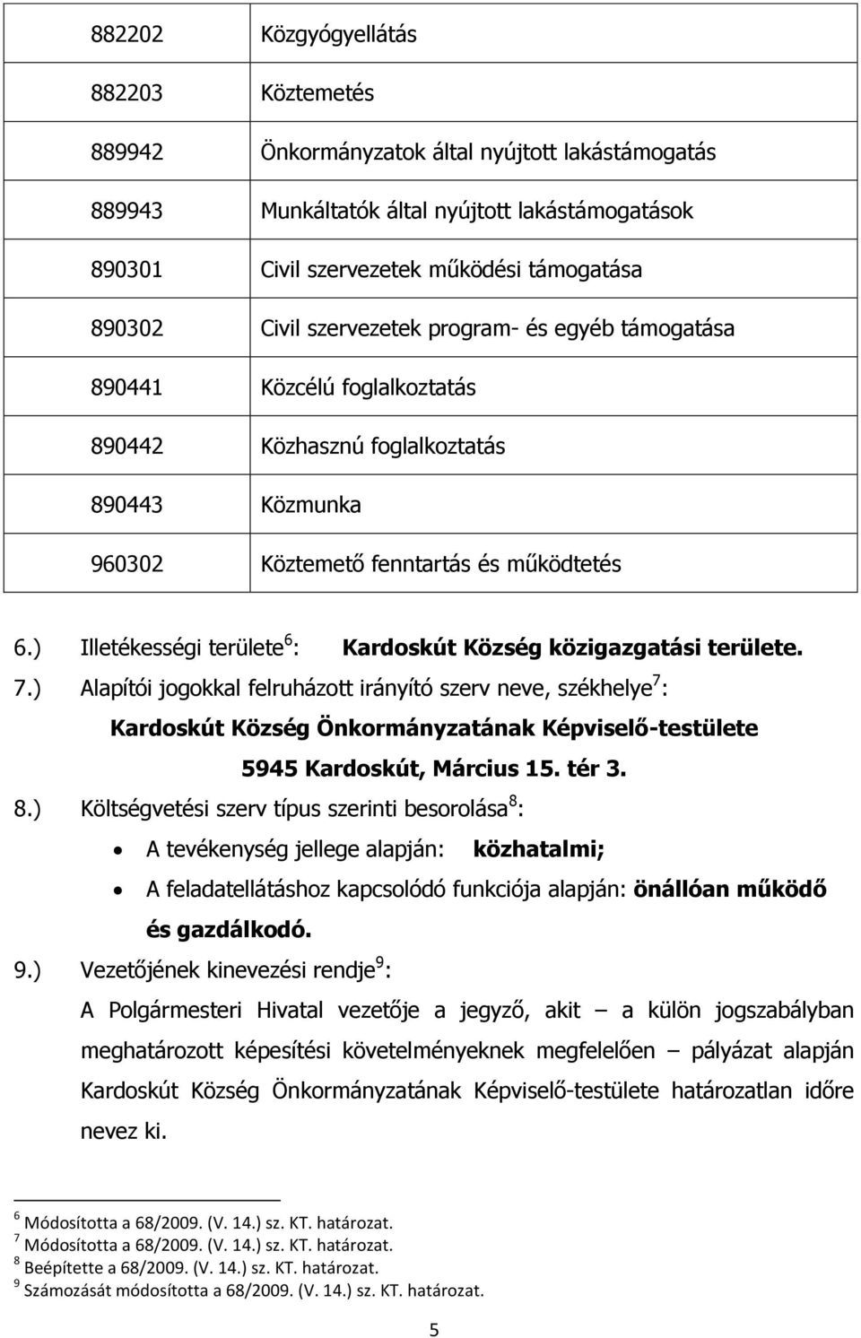 ) Illetékességi területe 6 : Kardoskút Község közigazgatási területe. 7.