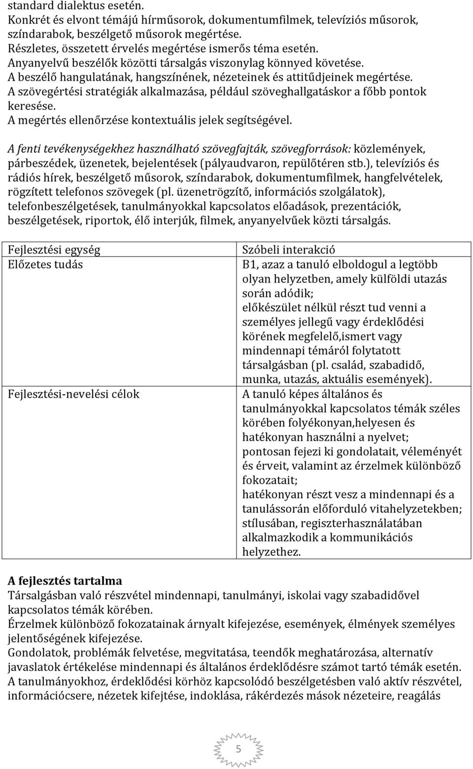 A beszélő hangulatának, hangszínének, nézeteinek és attitűdjeinek megértése. A szövegértési stratégiák alkalmazása, például szöveghallgatáskor a főbb pontok keresése.