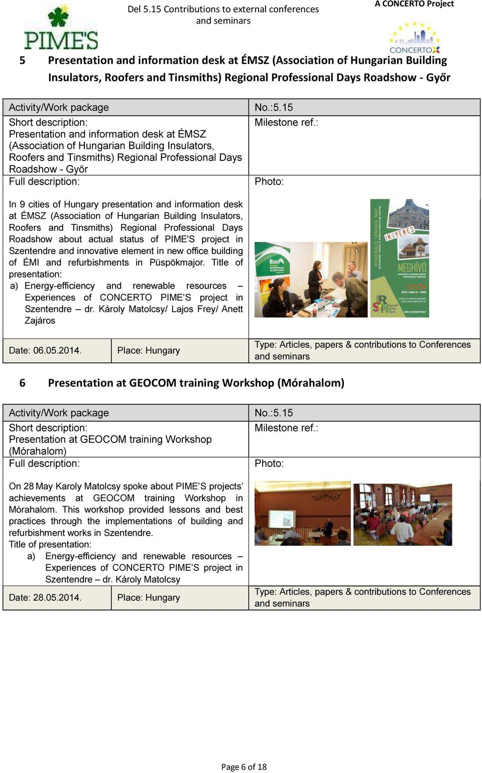 Professional Days Roadshow - Győr Activity/Work package Short description: Presentation and information desk at ÉMSZ (Association of Hungarian Building Insulators, Roofers and Tinsmiths) Regional