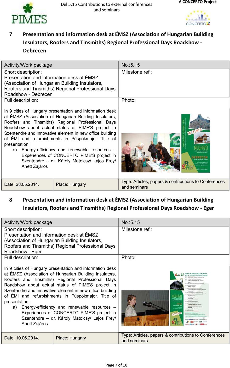 Professional Days Roadshow - Debrecen Activity/Work package Short description: Presentation and information desk at ÉMSZ (Association of Hungarian Building Insulators, Roofers and Tinsmiths) Regional