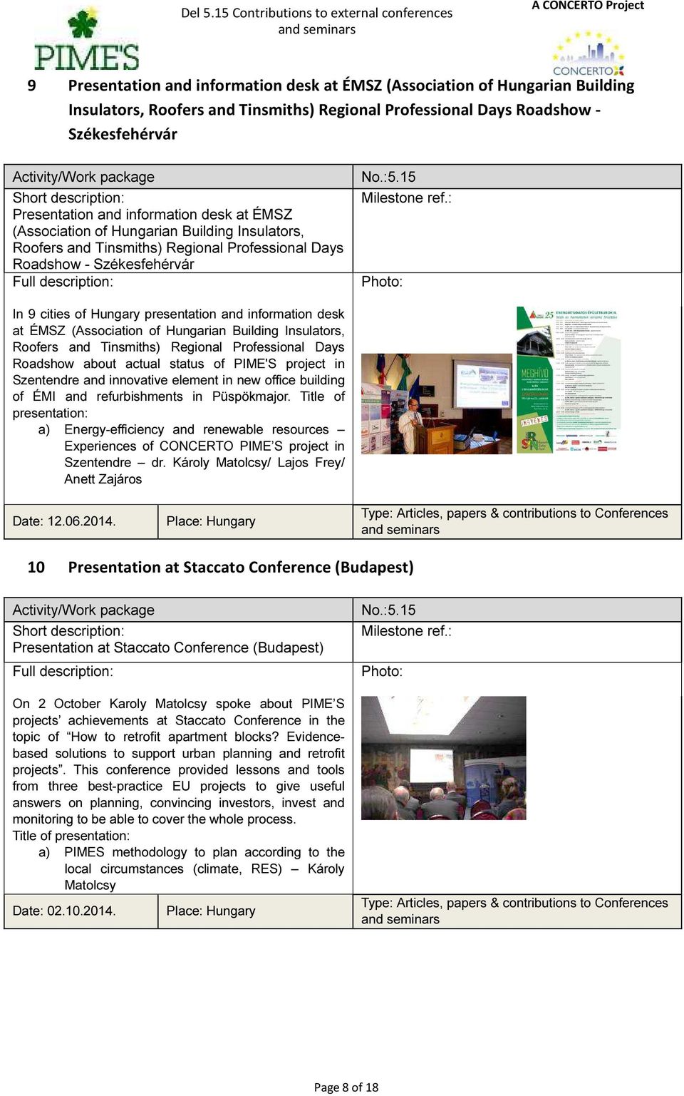 Professional Days Roadshow - Székesfehérvár Activity/Work package Short description: Presentation and information desk at ÉMSZ (Association of Hungarian Building Insulators, Roofers and Tinsmiths)