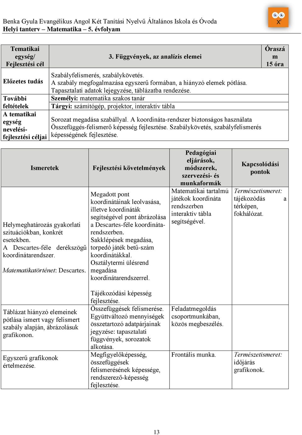 Személyi: matematika szakos tanár Tárgyi: számítógép, projektor, interaktív tábla Sorozat megadása szabállyal.