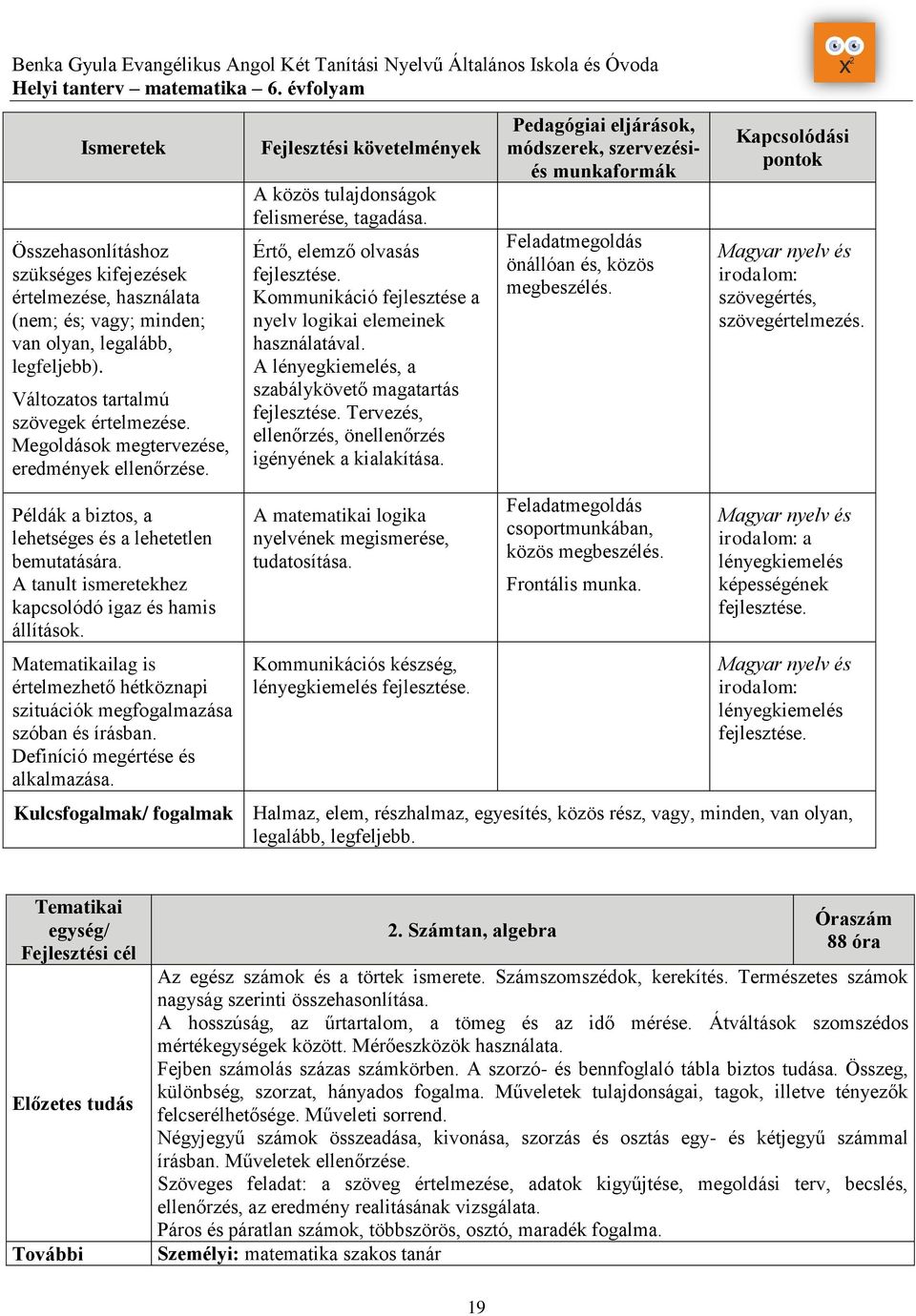 A tanult ismeretekhez kapcsolódó igaz és hamis állítások. Matematikailag is értelmezhető hétköznapi szituációk megfogalmazása szóban és írásban. Definíció megértése és alkalmazása.