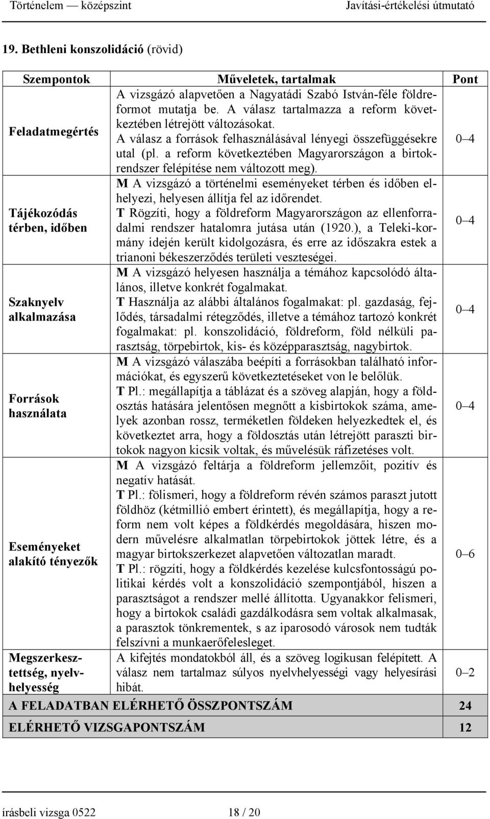 a reform következtében Magyarországon a birtokrendszer felépítése nem változott meg). M A vizsgázó a történelmi eseményeket térben és időben elhelyezi, helyesen állítja fel az időrendet.