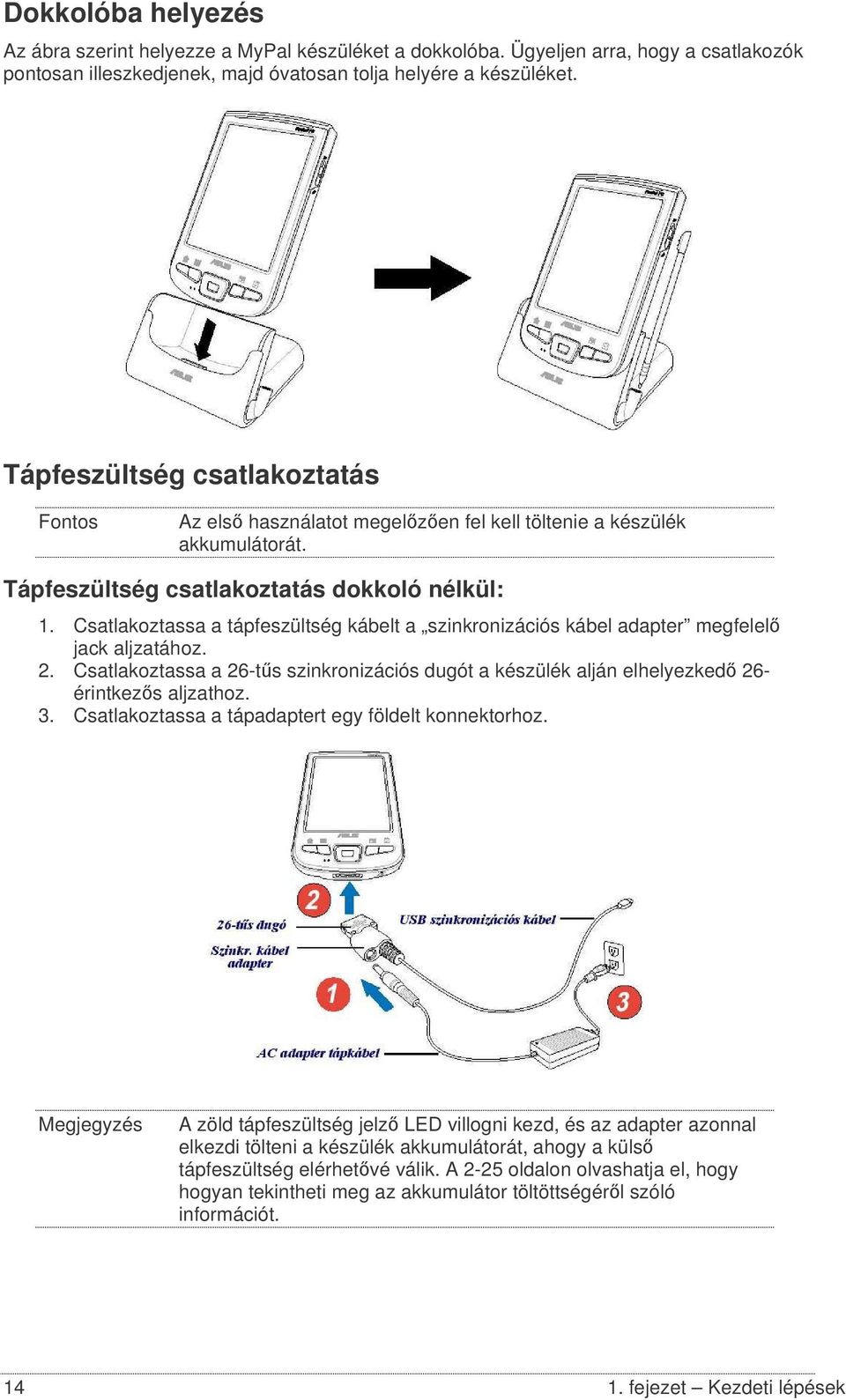 Csatlakoztassa a tápfeszültség kábelt a szinkronizációs kábel adapter megfelel jack aljzatához. 2. Csatlakoztassa a 26-ts szinkronizációs dugót a készülék alján elhelyezked 26- érintkezs aljzathoz. 3.