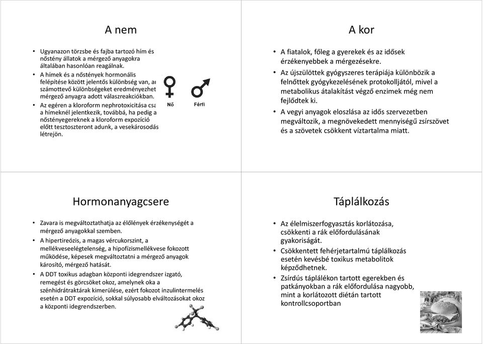 Az egéren a kloroform nephrotoxicitásacsak a hímeknél jelentkezik, továbbá, ha pedig a nőstényegereknek a kloroform expozíció előtt tesztoszteront adunk, a vesekárosodás létrejön.