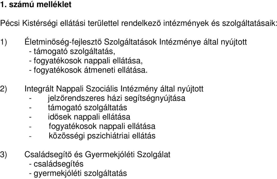 2) Integrált Nappali Szociális Intézmény által nyújtott - jelzrendszeres házi segítségnyújtása - támogató szolgáltatás - idsek nappali