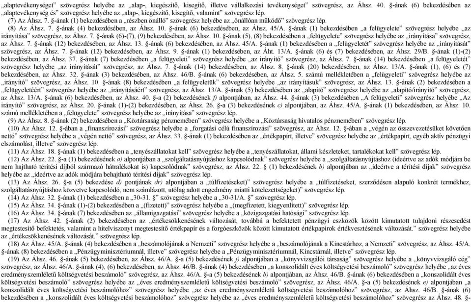 -ának (1) bekezdésében a részben önálló szövegrész helyébe az önállóan működő szövegrész lép. (8) Az Áhsz. 7. -ának (4) bekezdésében, az Áhsz. 10. -ának (6) bekezdésében, az Áhsz. 45/A.