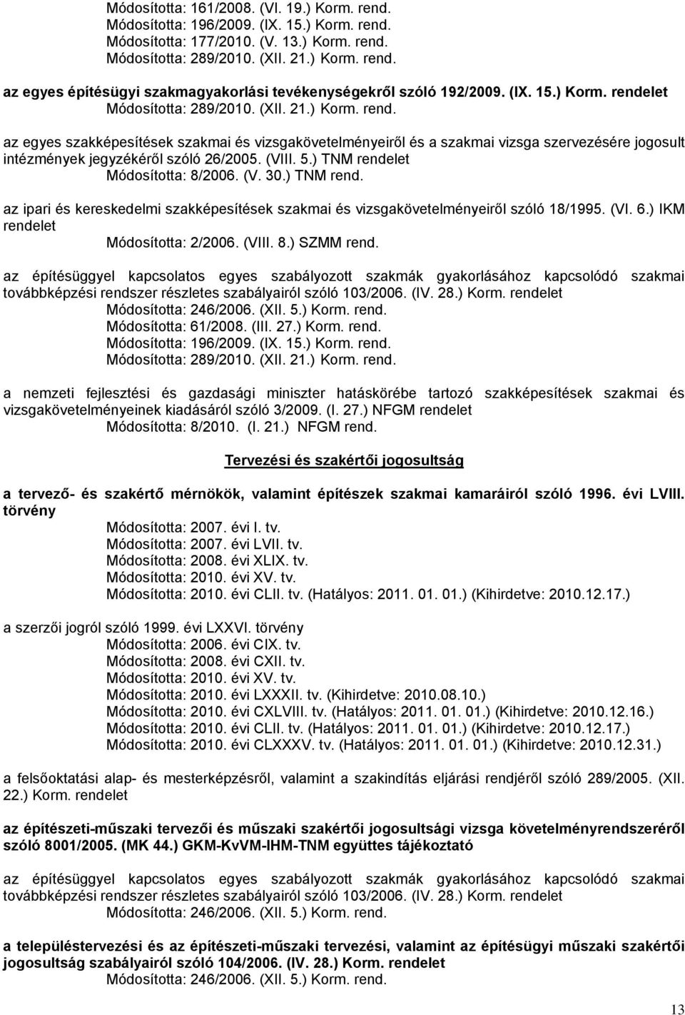 ) TNM rendelet Módosította: 8/2006. (V. 30.) TNM rend. az ipari és kereskedelmi szakképesítések szakmai és vizsgakövetelményeiről szóló 18/1995. (VI. 6.) IKM rendelet Módosította: 2/2006. (VIII. 8.) SZMM rend.