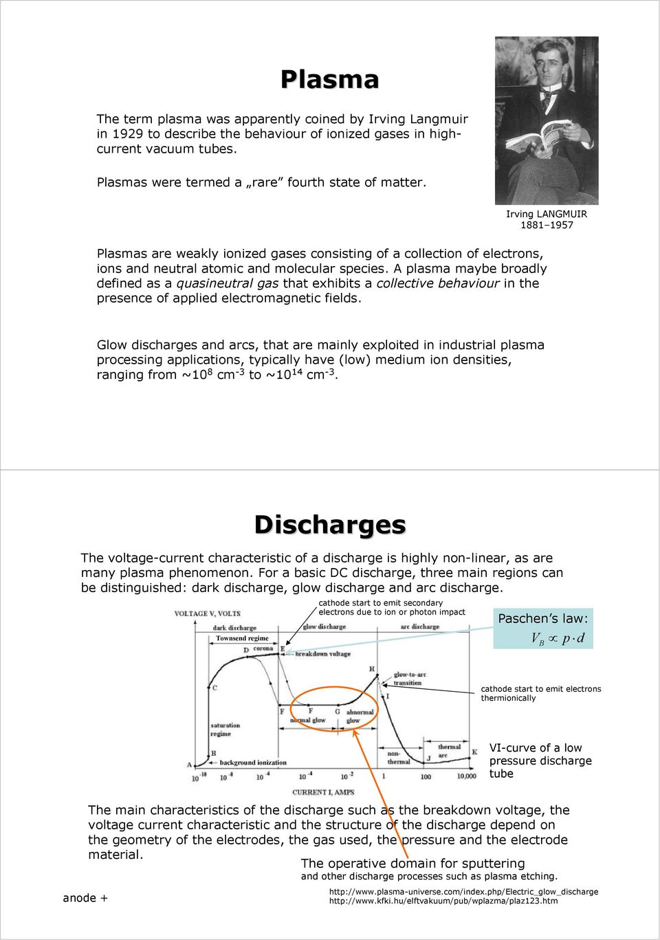 A plasma maybe broadly defined as a quasineutral gas that exhibits a collective behaviour in the presence of applied electromagnetic fields.