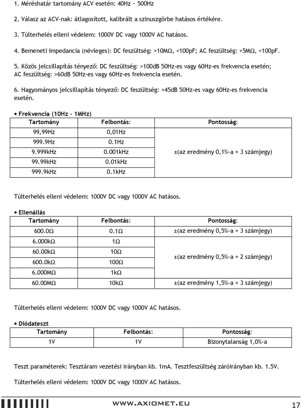 Frekvencia (10Hz 1MHz) Tartomány Felbontás: Pontosság: 99,99Hz 999.9Hz 9.999kHz 99.99kHz 999.9kHz 0,01Hz 0.1Hz 0.001kHz 0.