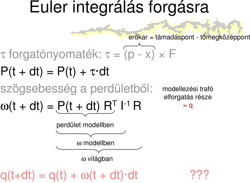 perdület modellben erőkar = támadáspont - tömegközéppont modellezési