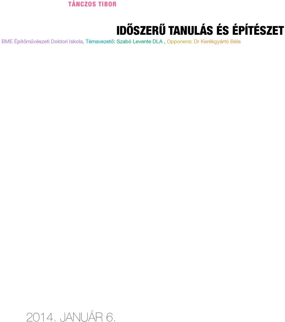 Iskola, Témavezető: Szabó Levente DLA,