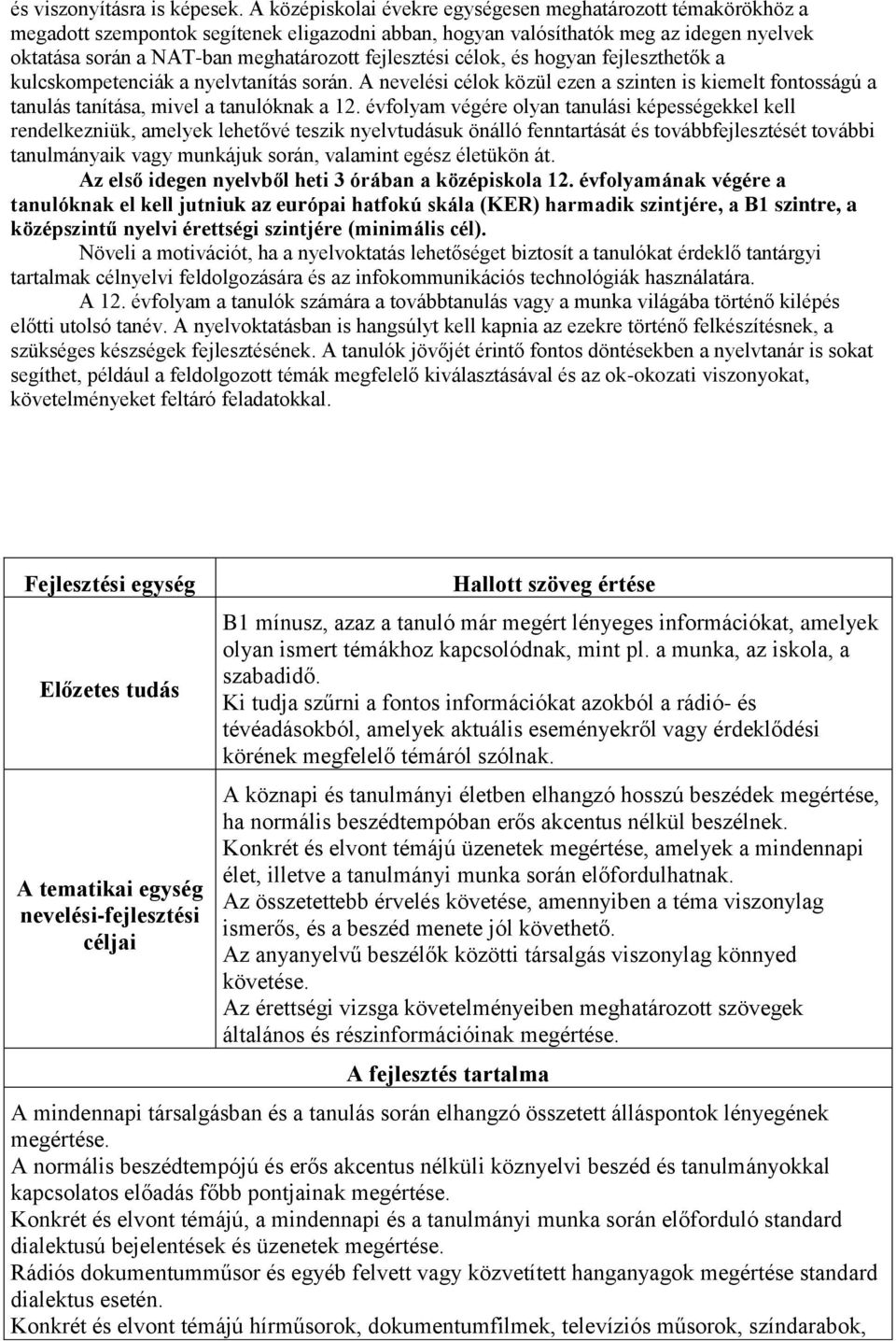 fejlesztési célok, és hogyan fejleszthetők a kulcskompetenciák a nyelvtanítás során. A nevelési célok közül ezen a szinten is kiemelt fontosságú a tanulás tanítása, mivel a tanulóknak a 12.