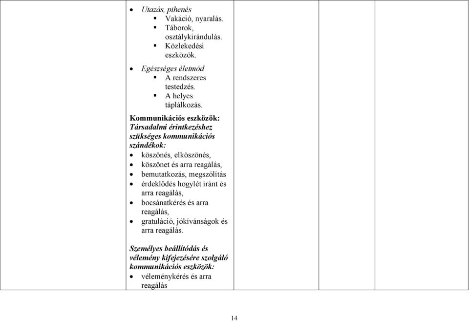 Kommunikációs eszközök: Társadalmi érintkezéshez szükséges kommunikációs szándékok: köszönés, elköszönés, köszönet és arra reagálás,