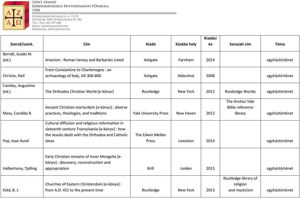 egyháztörténet Casiday, Augustine (ed.) The Orthodox Christian World [e-könyv] Routledge New York 2012 Routledge Worlds egyháztörténet Moss, Candida R.