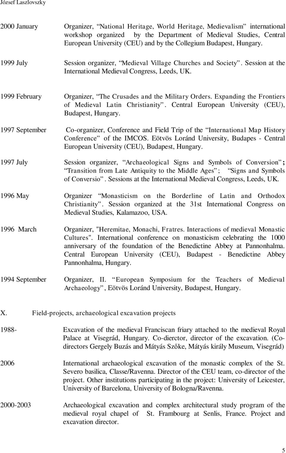 1999 February Organizer, The Crusades and the Military Orders. Expanding the Frontiers of Medieval Latin Christianity. Central European University (CEU), Budapest, Hungary.