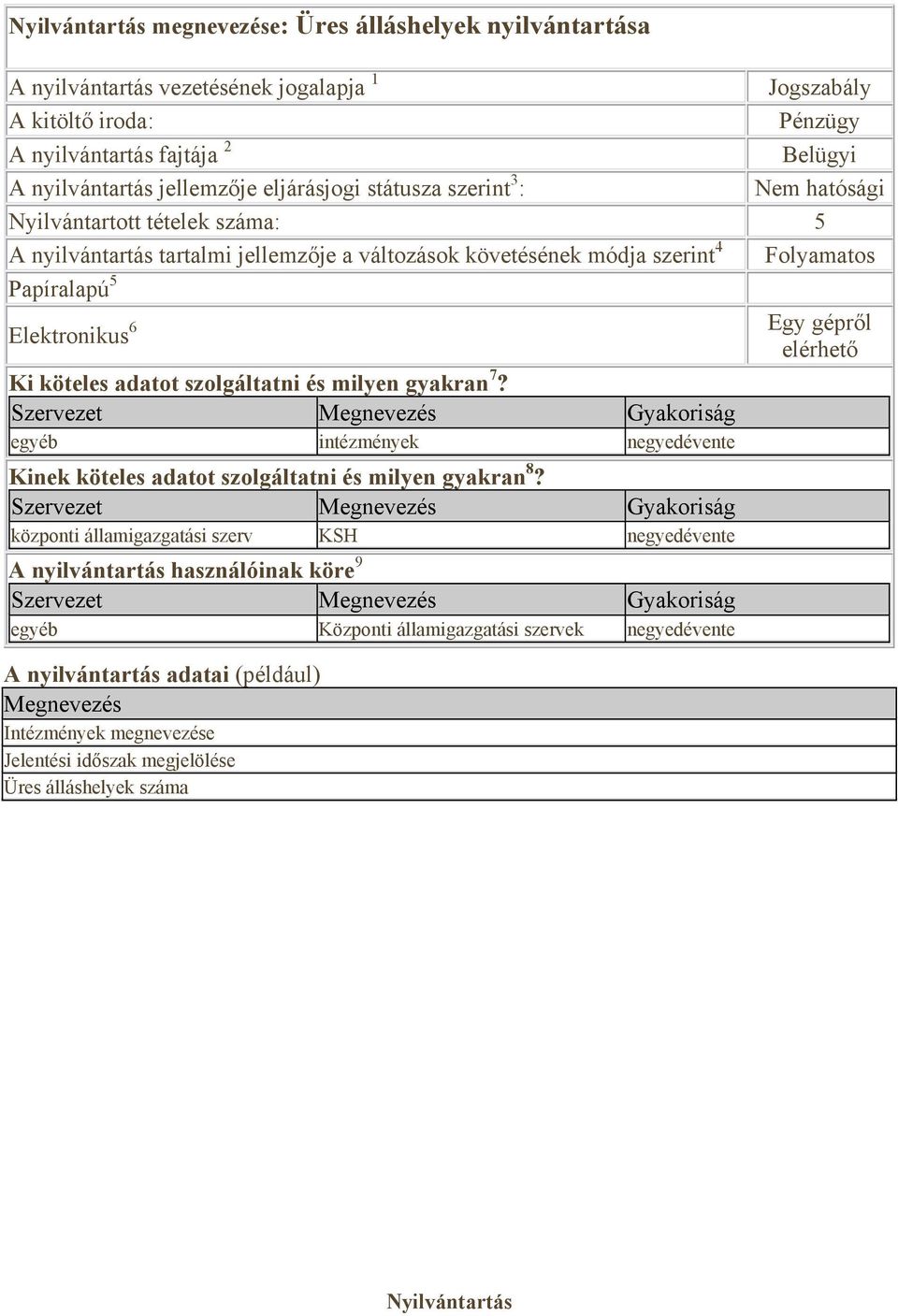 államigazgatási szerv KSH negyedévente egyéb Központi államigazgatási szervek