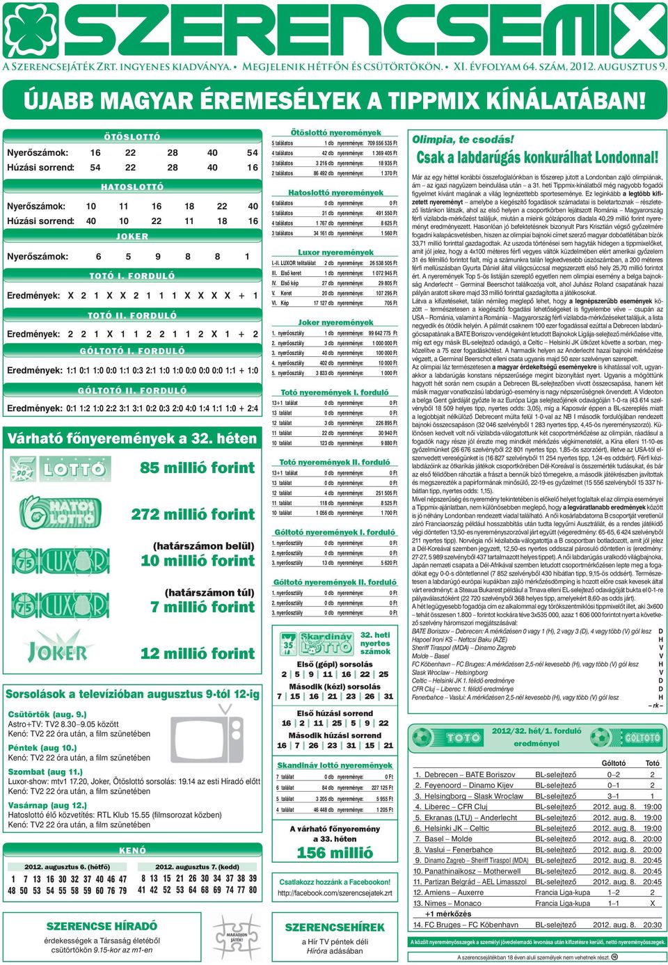 FORDULÓ Eredmények: X 2 1 X X 2 1 1 1 X X X X + 1 TOTÓ II. FORDULÓ Eredmények: 2 2 1 X 1 1 2 2 1 1 2 X 1 + 2 GÓLTOTÓ I.