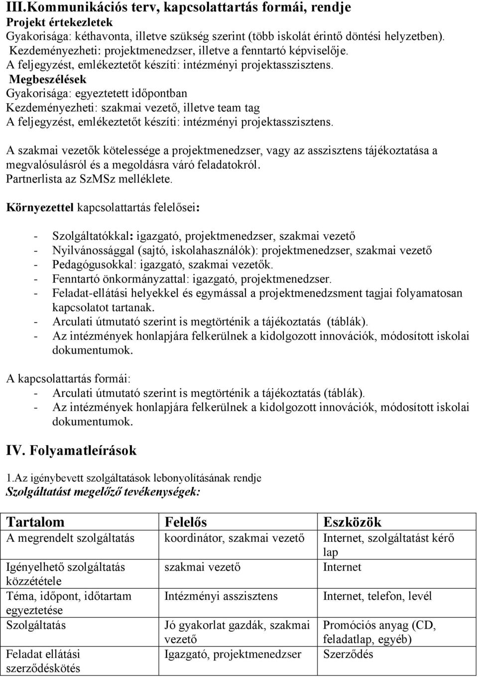 Megbeszélések Gyakrisága: egyeztetett időpntban Kezdeményezheti: szakmai vezető, illetve team tag A feljegyzést, emlékeztetőt készíti: intézményi prjektasszisztens.