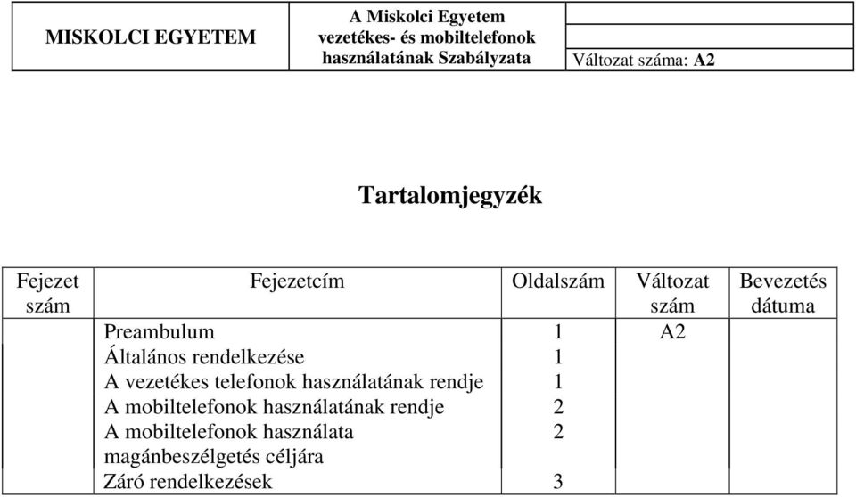 A2 Általános rendelkezése 1 A vezetékes telefonok használatának rendje 1 A mobiltelefonok