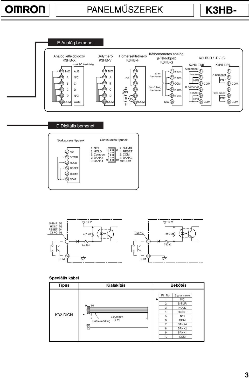 A bemenet feszültség B bemenet feszültség K3B-R / -P / - A bemenet B bemenet D Digitális bemenet Sorkapcsos típusok satlakozós típusok D D S-TMR D3 OD D4 RESET D5 OMP. D6 OM : 3: OD 5: ompen.