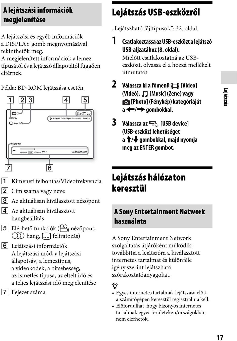 1 Csatlakoztassa az USB-eszközt a lejátszó USB-aljzatához (8. oldal). Mielőtt csatlakoztatná az USBeszközt, olvassa el a hozzá mellékelt útmutatót.