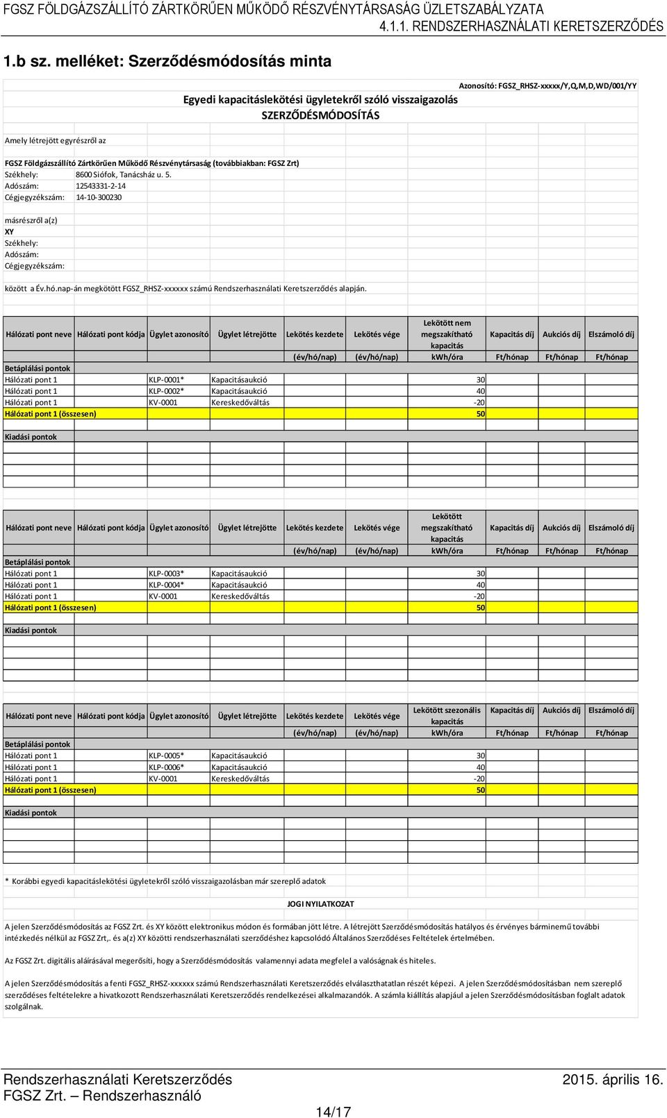 nap-án megkötött FGSZ_RHSZ-xxxxxx számú Rendszerhasználati Keretszerződés alapján.
