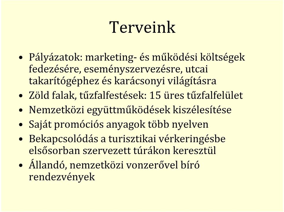 Nemzetközi együttműködések kiszélesítése Saját promóciós anyagok több nyelven Bekapcsolódás a