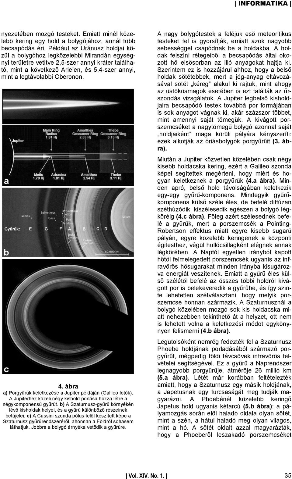 Oberonon. 4. ábra a) Porgyűrűk keletkezése a Jupiter példáján (Galileo fotók). A Jupiterhez közeli négy kishold porlása hozza létre a négykomponensű gyűrűt.