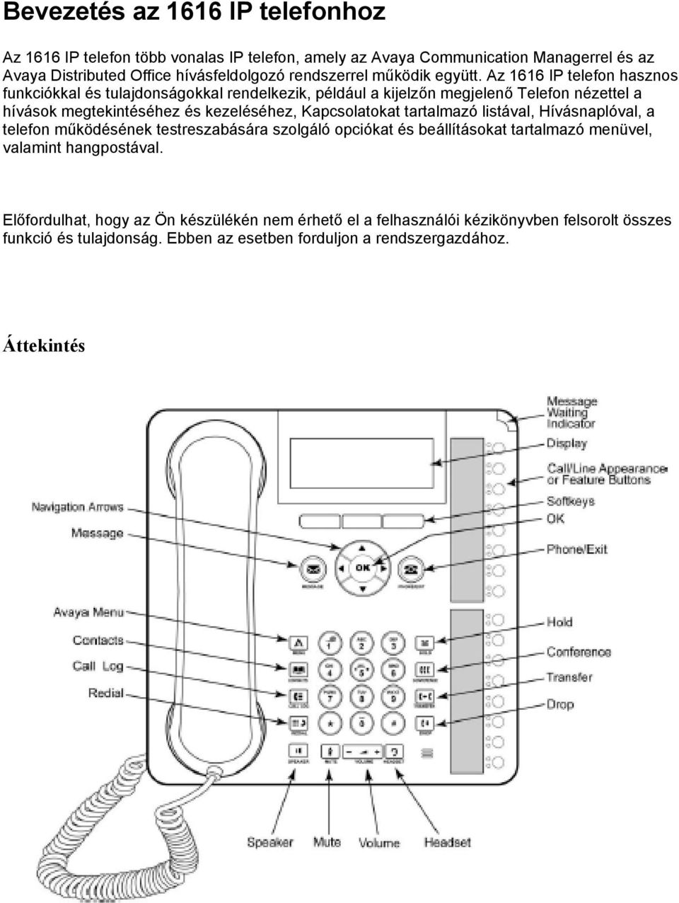 Az 1616 IP telefon hasznos funkciókkal és tulajdonságokkal rendelkezik, például a kijelzőn megjelenő Telefon nézettel a hívások megtekintéséhez és kezeléséhez, Kapcsolatokat