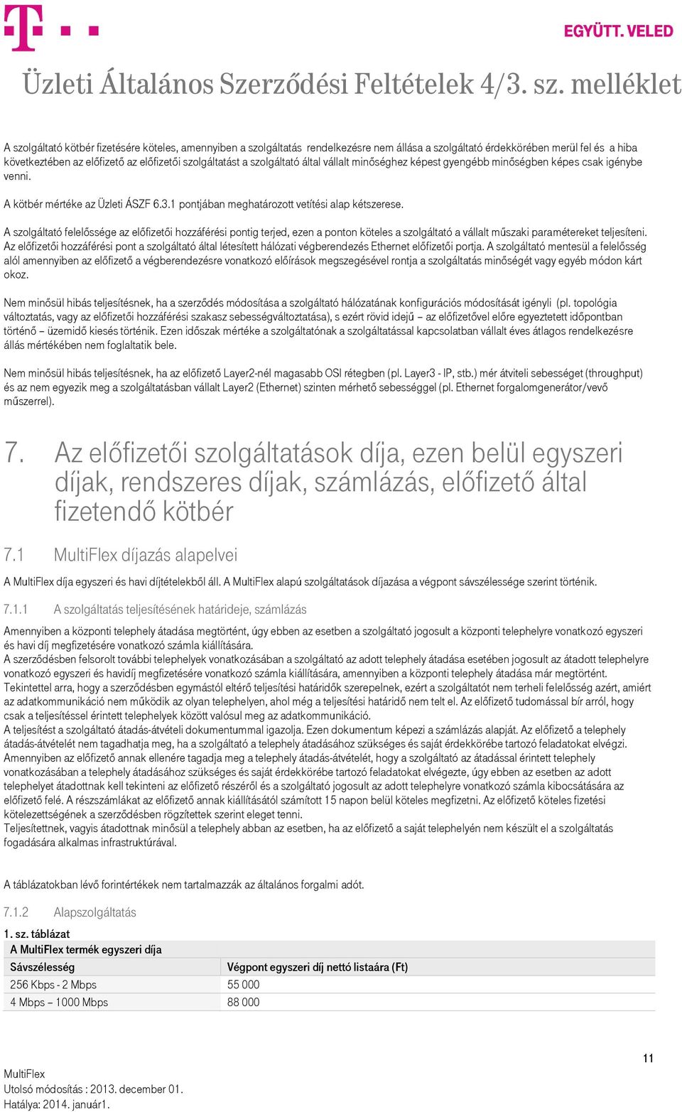 A szolgáltató felelőssége az előfizetői hozzáférési pontig terjed, ezen a ponton köteles a szolgáltató a vállalt műszaki paramétereket teljesíteni.