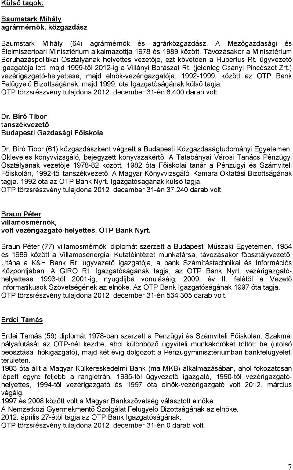 (jelenleg Csányi Pincészet Zrt.) vezérigazgató-helyettese, majd elnök-vezérigazgatója. 1992-1999. között az OTP Bank Felügyelő Bizottságának, majd 1999. óta Igazgatóságának külső tagja.