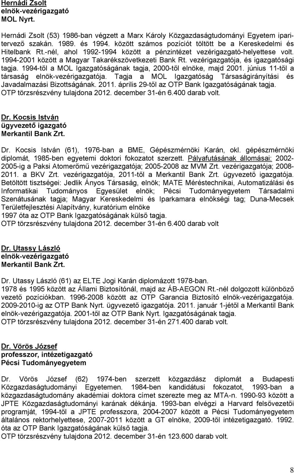 vezérigazgatója, és igazgatósági tagja. 1994-től a MOL Igazgatóságának tagja, 2000-től elnöke, majd 2001. június 11-től a társaság elnök-vezérigazgatója.