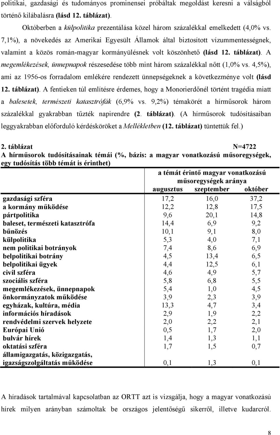 7,1%), a növekedés az Amerikai Egyesült Államok által biztosított vízummentességnek, valamint a közös román-magyar kormányülésnek volt köszönhető (lásd 12. táblázat).