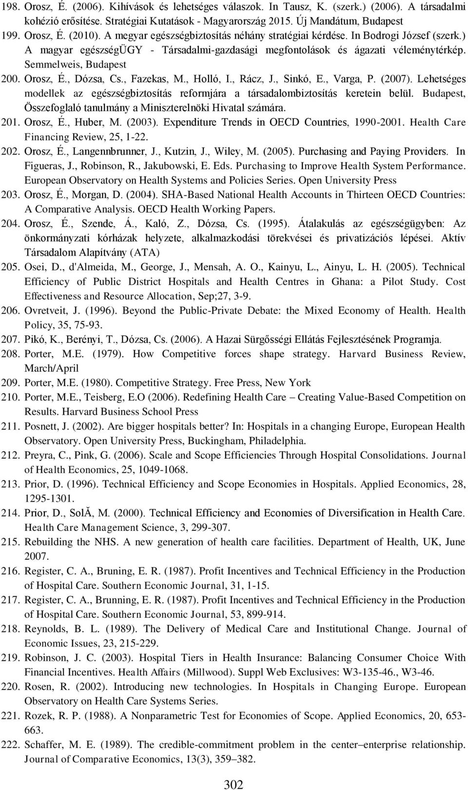 Orosz, É., Dózsa, Cs., Fazekas, M., Holló, I., Rácz, J., Sinkó, E., Varga, P. (2007). Lehetséges modellek az egészségbiztosítás reformjára a társadalombiztosítás keretein belül.